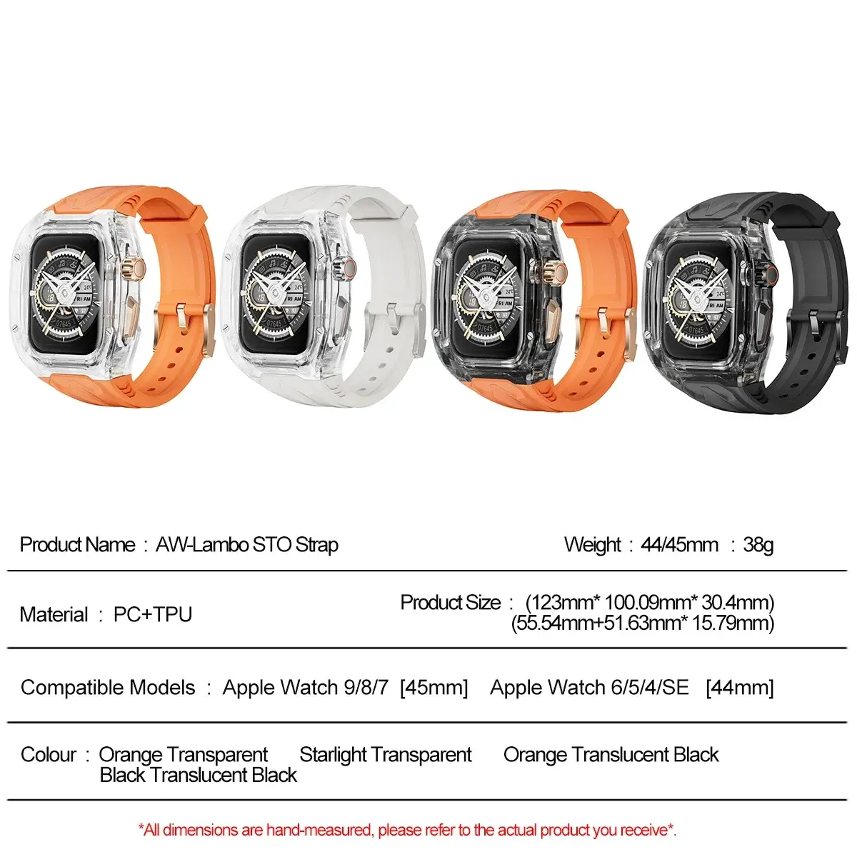 Suitable for Apple Watch series 9 8 7 6 5 4 40mmor41mm 44or45mm 49mm luxury modified strap transparent case+integrated TPU strap