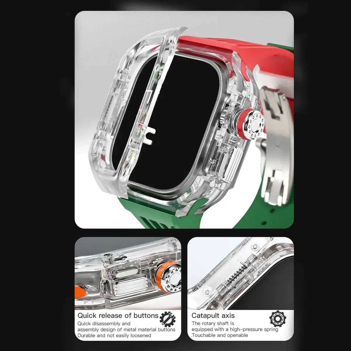 Luxury Modification Kit for Apple Watch Ultra 2 49mm Transparent Case Rubber Strap for IWatch Series Ultra Men Watch Accessories