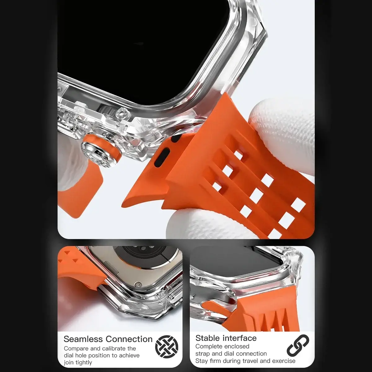Luxury Modification Kit for Apple Watch Ultra 2 49mm Transparent Case Rubber Strap for IWatch Series Ultra Men Watch Accessories