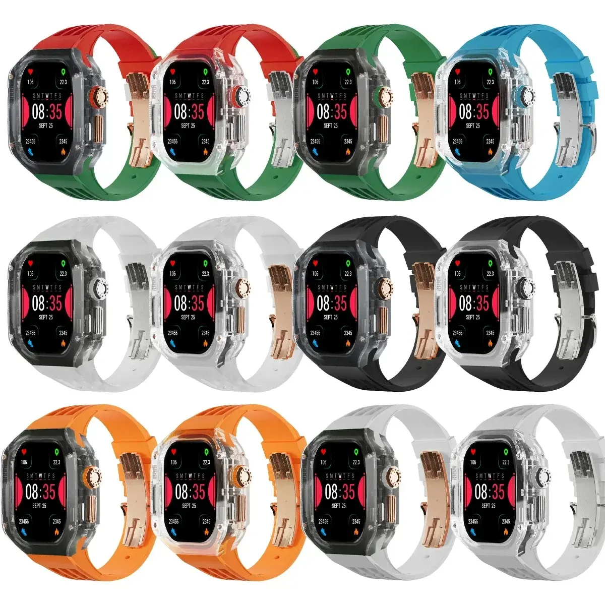 Luxury Modification Kit for Apple Watch Ultra 2 49mm Transparent Case Rubber Strap for IWatch Series Ultra Men Watch Accessories