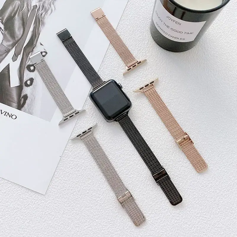 Milanese Strap For Apple Watch Band 49mm 46mm 45 44 42 41mm Stainless Steel Metal Bracelet for iWatch 10 9 8 7 6 5 4 3 Ultra 2