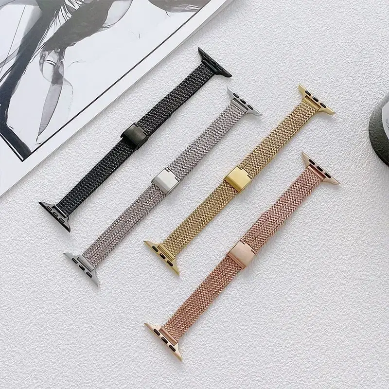 Milanese Strap For Apple Watch Band 49mm 46mm 45 44 42 41mm Stainless Steel Metal Bracelet for iWatch 10 9 8 7 6 5 4 3 Ultra 2