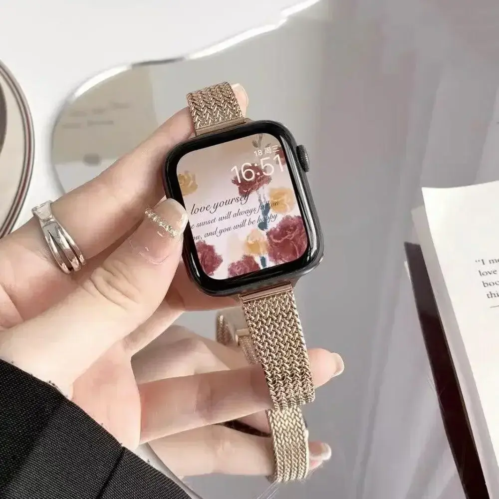 Milanese Strap For Apple Watch Band 49mm 46mm 45 44 42 41mm Stainless Steel Metal Bracelet for iWatch 10 9 8 7 6 5 4 3 Ultra 2