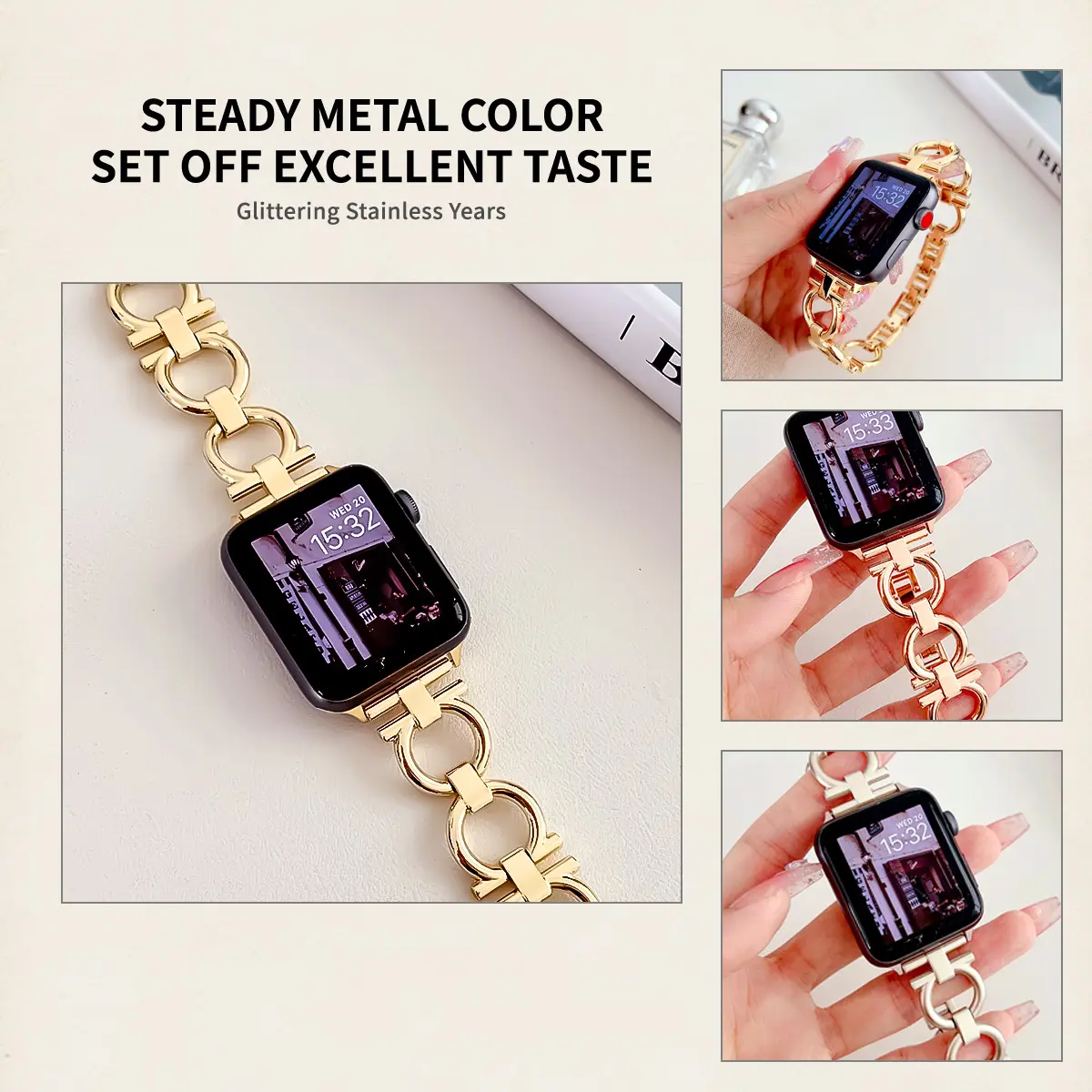 Metal Strap For Apple Watch UItra 8 7 49mm 45mm 44mm Fashion Circle Chain Watch Band For iWatch Series 6 5 SE 4 3 42mm 40mm 38mm