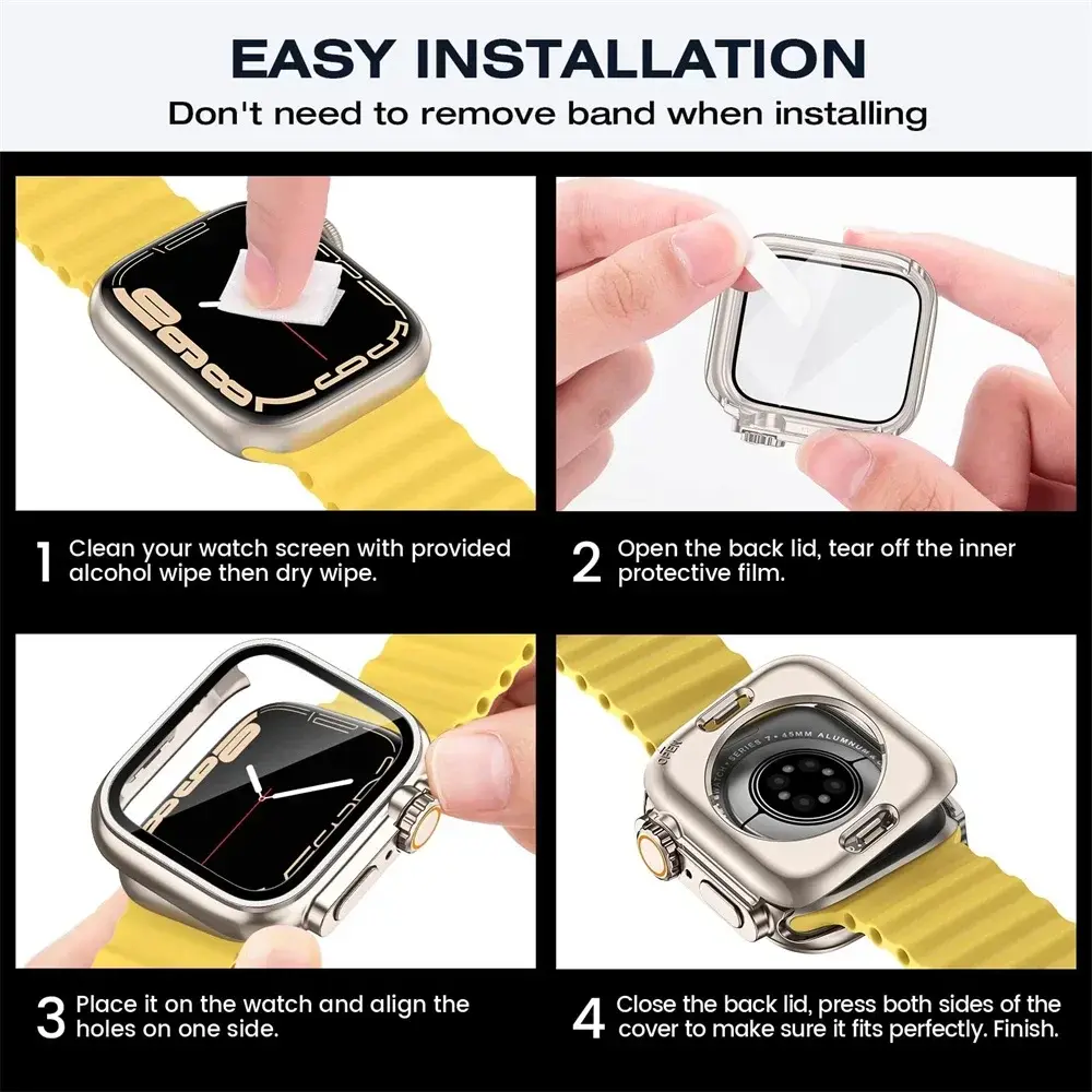 Screen Protector Cover for Apple Watch 44mm 45mm 40mm 41mm Hard PC Front Rear Bumper Case for iwatch 9 8 7 6 5 4 Change To Ultra