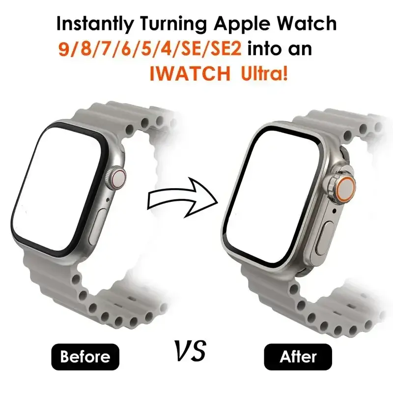 Screen Protector Cover for Apple Watch 44mm 45mm 40mm 41mm Hard PC Front Rear Bumper Case for iwatch 9 8 7 6 5 4 Change To Ultra