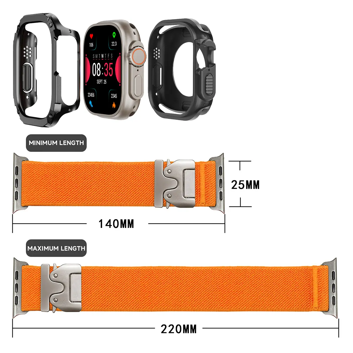 Case+Strap for Apple Watch Ultra Band 49mm 10 9 8 7 46mm 2 In 1 Armor Protective Case Nylon Bracelet for IWatch Series6 SE 5 4 3