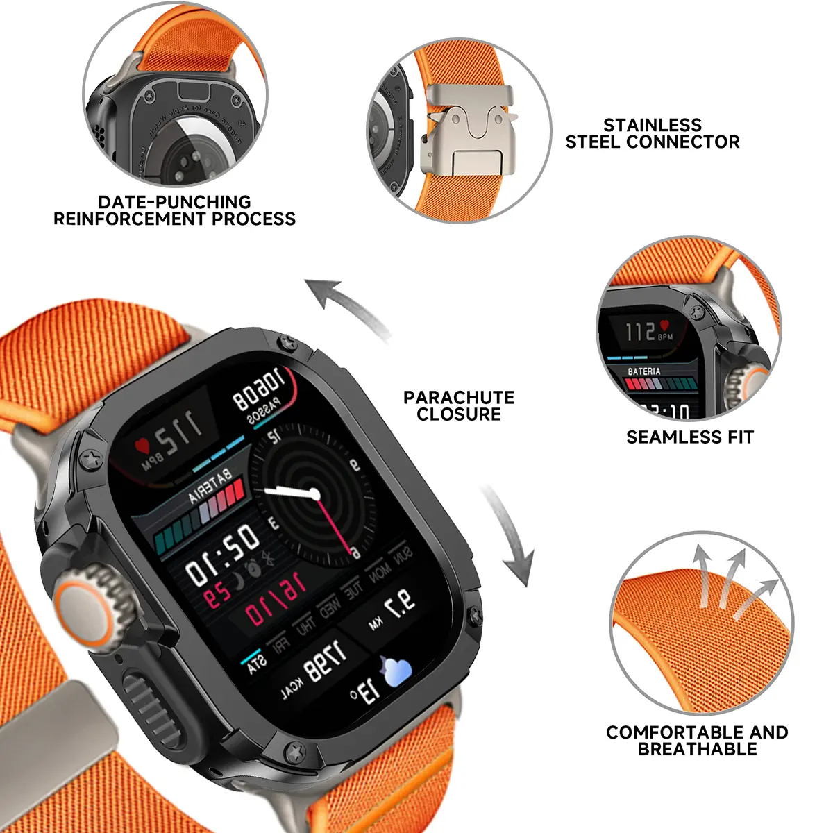 Case+Strap for Apple Watch Ultra Band 49mm 10 9 8 7 46mm 2 In 1 Armor Protective Case Nylon Bracelet for IWatch Series6 SE 5 4 3