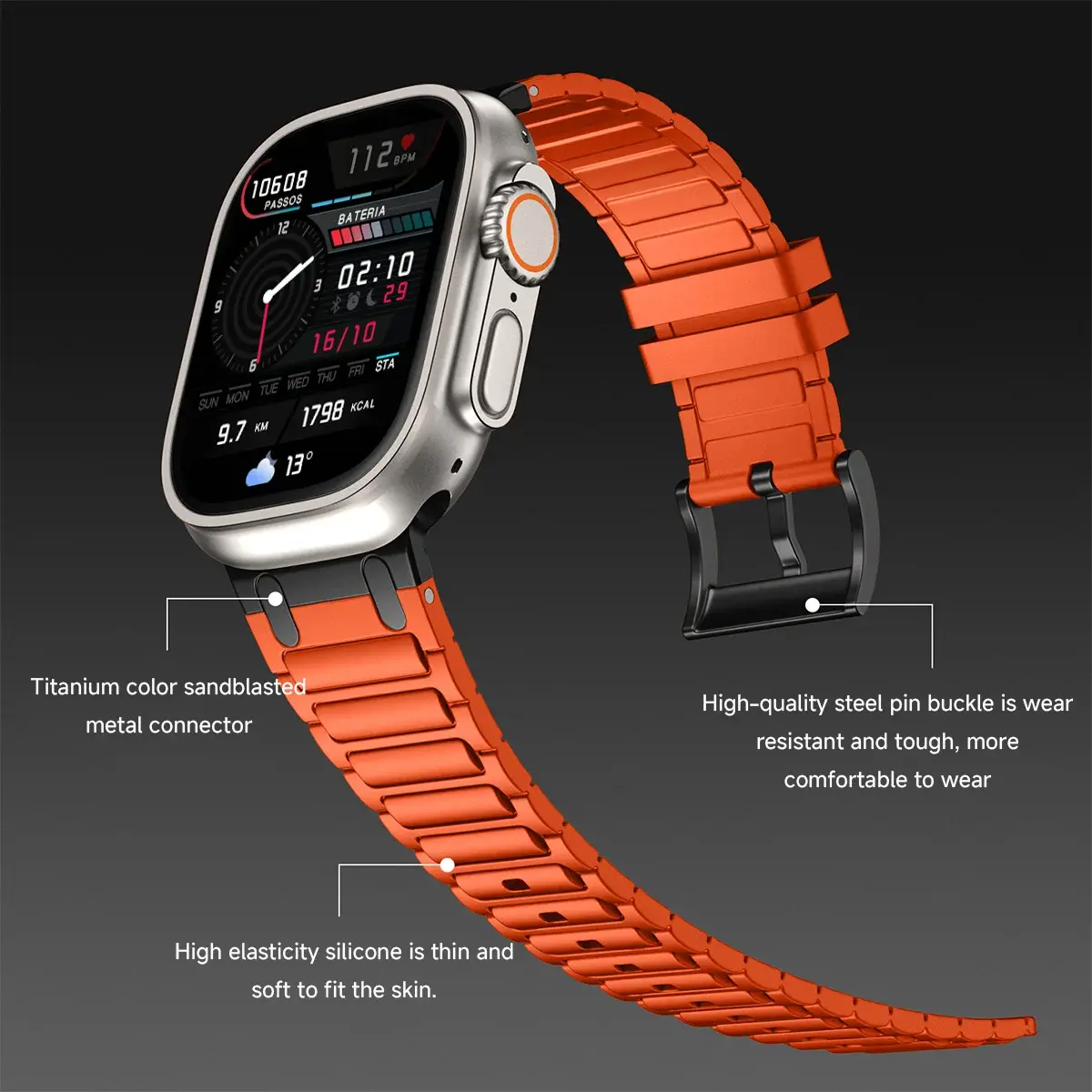 Silicone Strap For Apple Watch Ultra/2 49mm 10 9 8 7 46mm 45mm 42mm 41mm Modified Metal Integration Wristband iWatch 6 5 SE 44mm