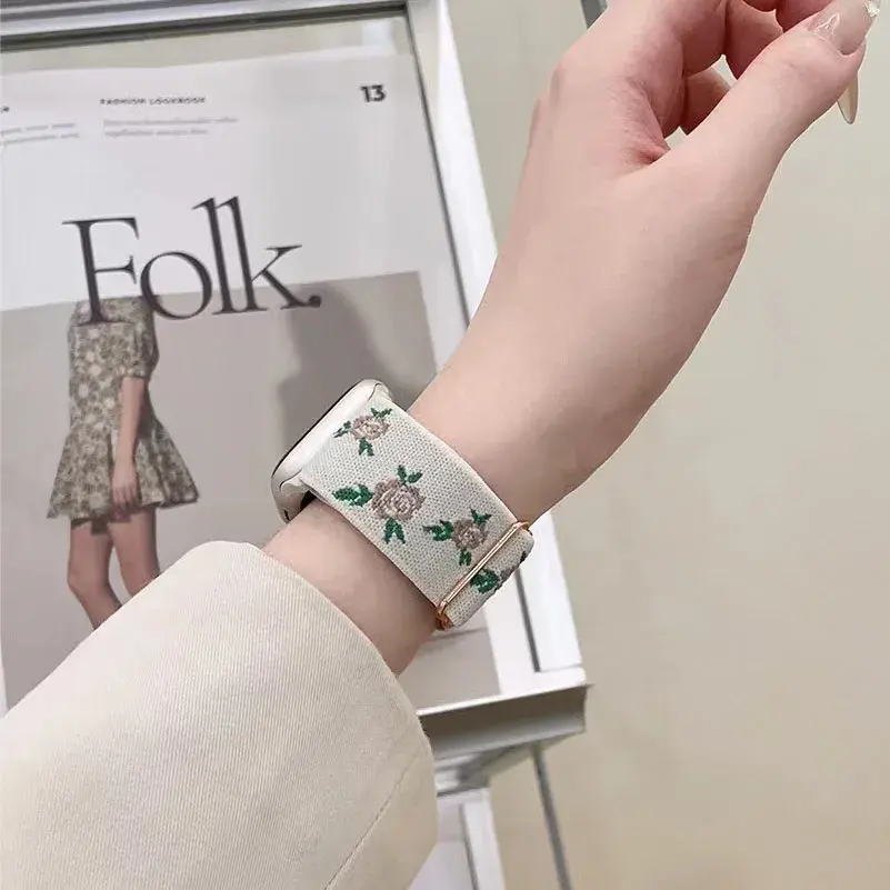 Nylon Embroidery Strap For Apple Watch Band 45 44 40 49mm 41 42 38mm Correa Bracelet For iWatch Series 9 7 8 3 6 Se Ultra2 Belt
