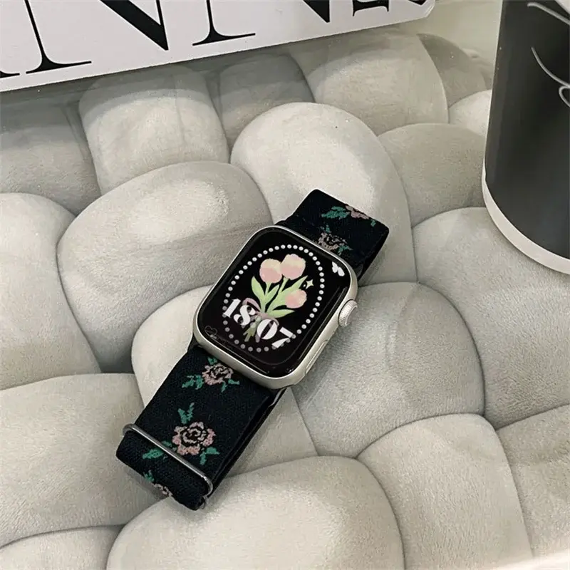 Nylon Embroidery Strap For Apple Watch Band 45 44 40 49mm 41 42 38mm Correa Bracelet For iWatch Series 9 7 8 3 6 Se Ultra2 Belt