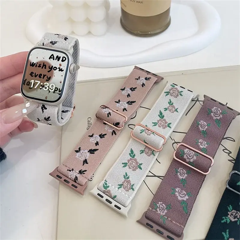 Nylon Embroidery Strap For Apple Watch Band 45 44 40 49mm 41 42 38mm Correa Bracelet For iWatch Series 9 7 8 3 6 Se Ultra2 Belt