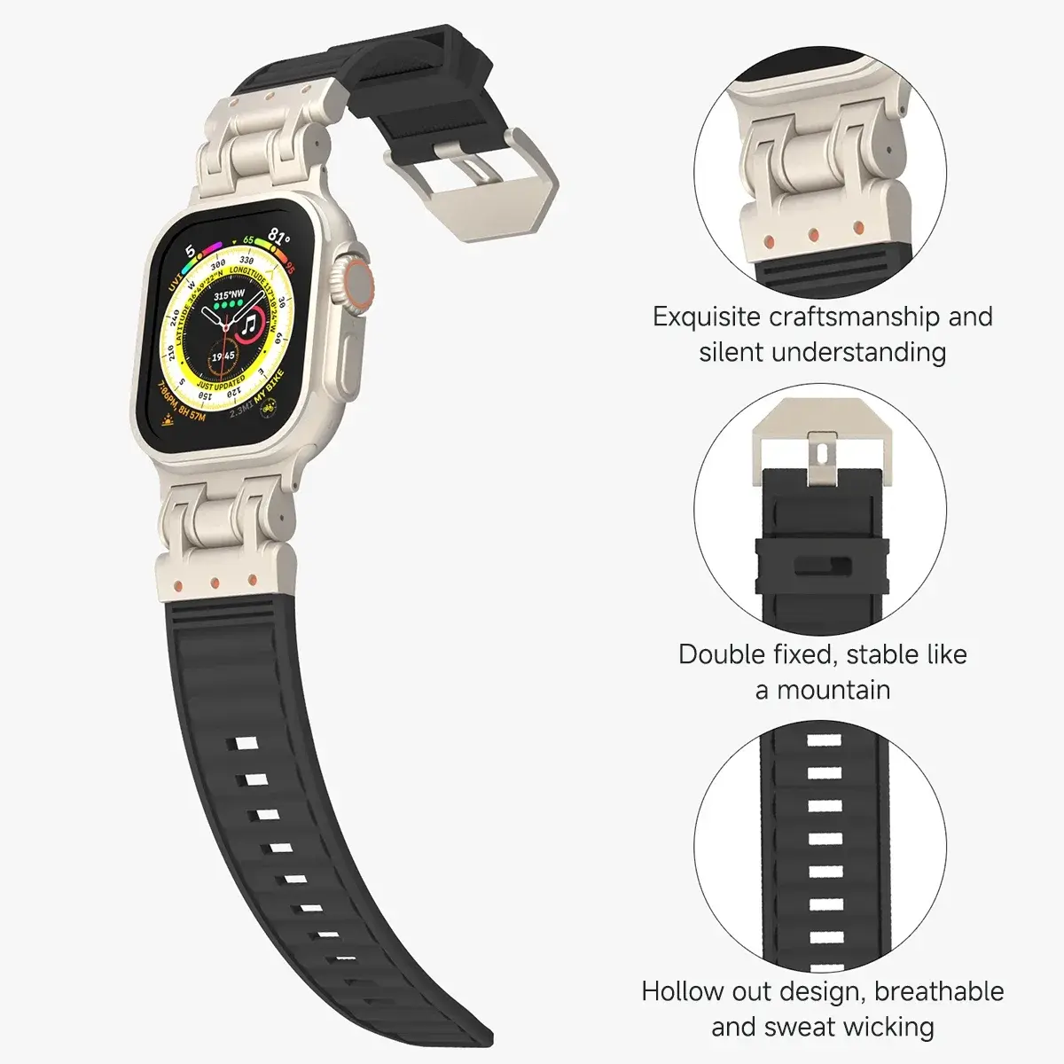 Sports Silicone Band For Apple Watch Ultra 2 49mm 45mm 44mm 42mm Soft Rubber Strap For iWatch Series 9 8 7 6 5 4 se Men Bracelet