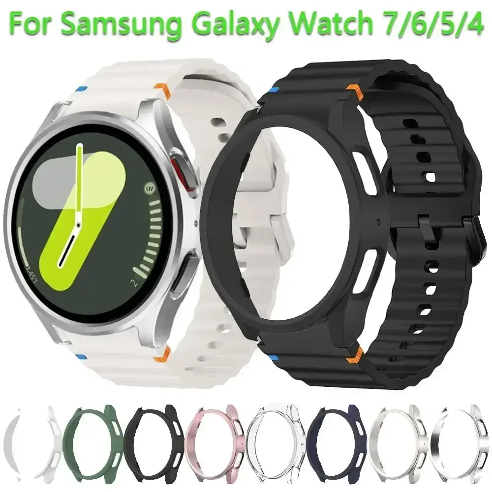 Case+Band for Samsung Galaxy Watch 7 6 40mm 44mm Silicone Official Strap PC Protector Cover Bumper for Galaxy Watch 7 6 Bracelet