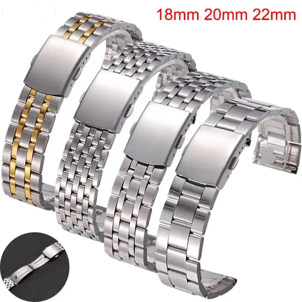 Stainless Steel Watch Band Universal Strap Folding Safety Buckle for Women Bracelet Strap18mm 20mm 22mm Watch Belt Accessories