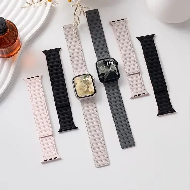 Magnetic Strap for Apple Watch 46mm 42mm 49mm 45mm 41mm 40/44mm Silicone Band for IWatch Ultra 2 Series 10 9 8 7 6 SE 5 Correas