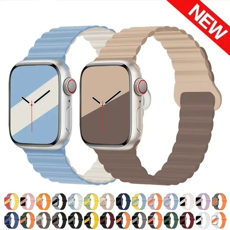 NEW Original Liquid Silicone Magnetic bands for Apple Watch Strap Ultra 2 Series 9 8 SE iwatch 42 44mm 45 49mm 38 40mm 41 Correa