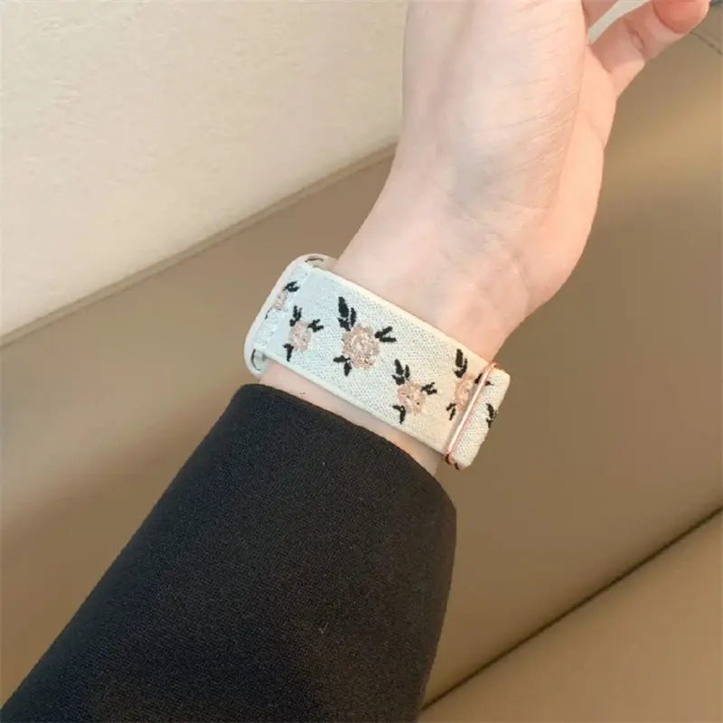Retro Flower Strap+Case For Apple Watch Band 49mm 40 44 45 41 38 42mm Elastic Nylon Band For iWatch Serie 3 4 5 6 SE 7 8 9 Ultra