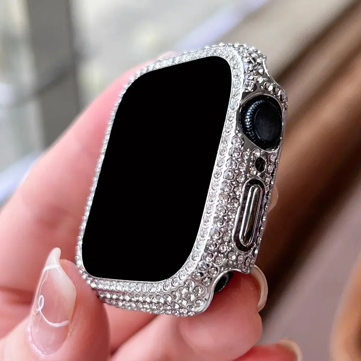 1pc Rhinestone Decor Tempered Glass Screen Protector Watch Case For Apple Watch 38/42/44/45/46mm,Series SE/10/9/8/7/6/5/4/3/2/1