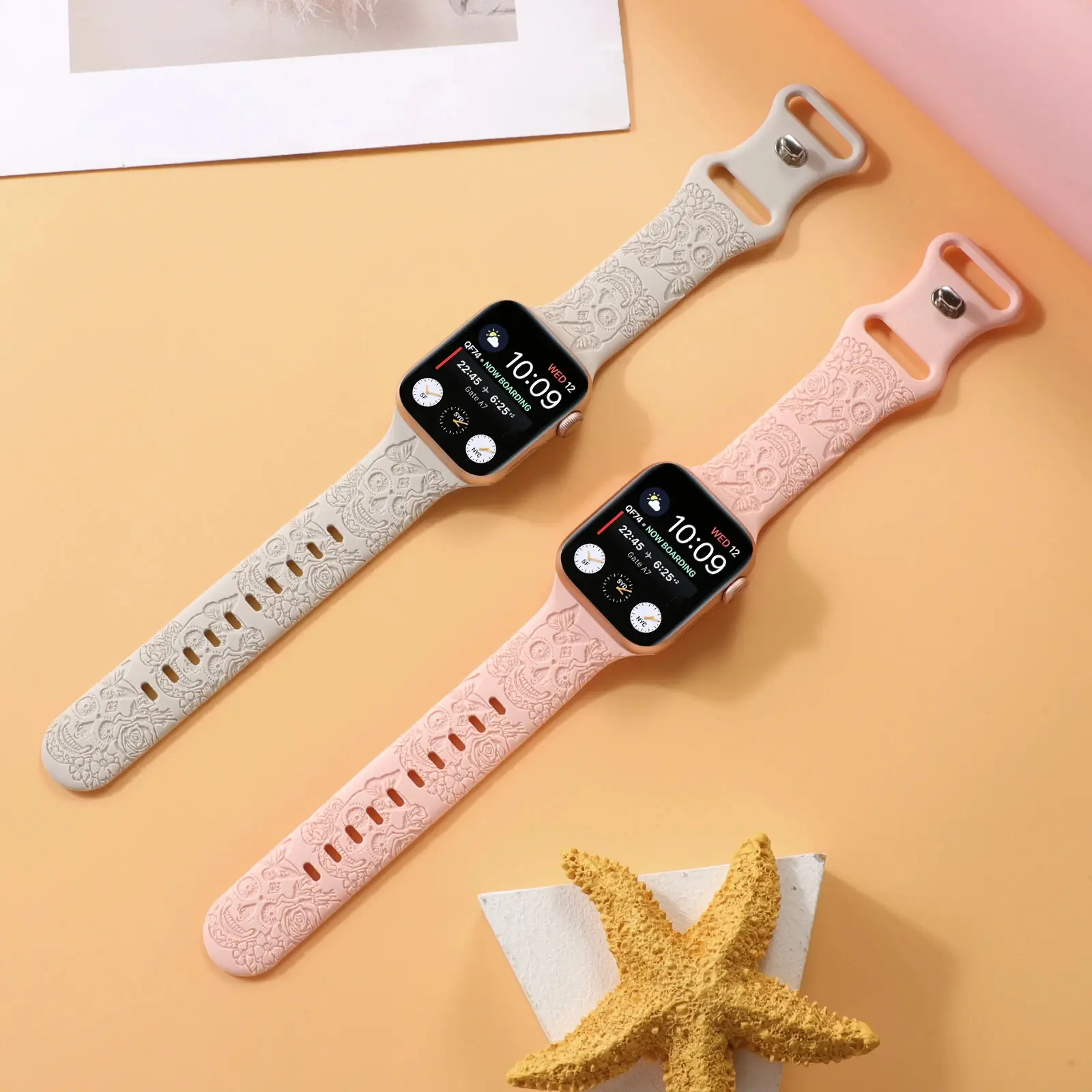 Skull Engraved Band for Apple Watch Ultra 2/1 49mm 44mm 42mm 45mm 38mm 40mm 41mm Silicone Strap IWatch Series 9/8/7/6/5/4/3/se