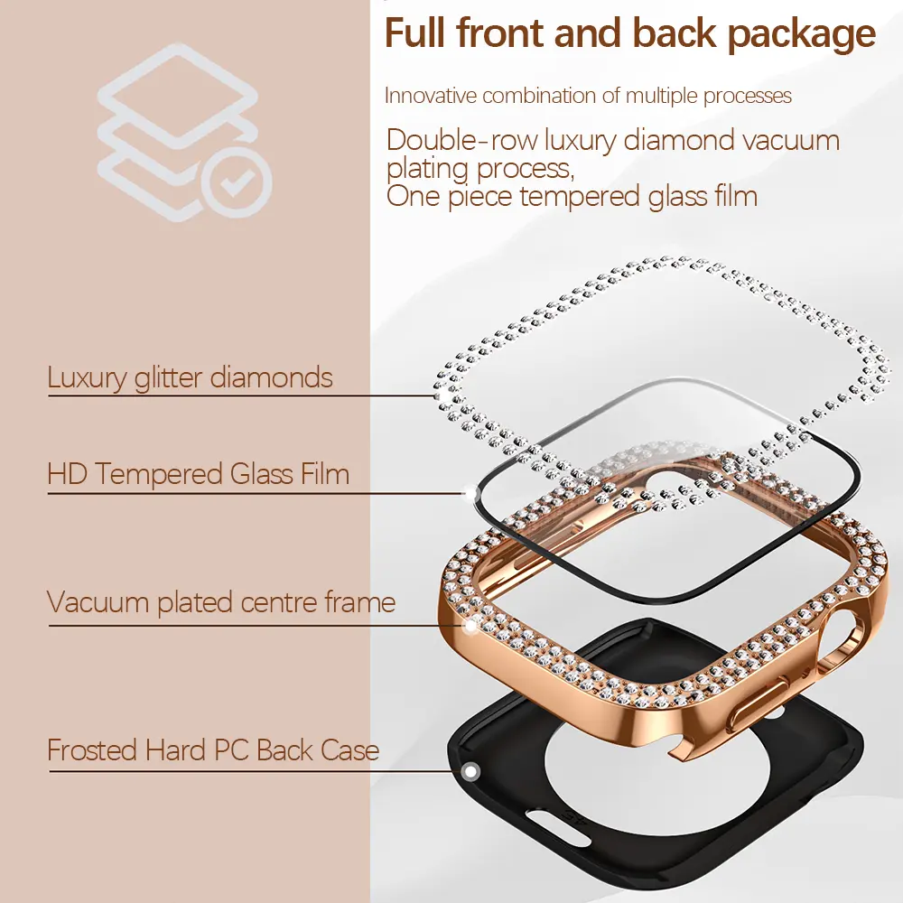 Bling Glass+Cover for Apple Watch Case 49mm 45mm 41mm 40mm 44mm Diamond Bumper+Screen Protector Iwatch Series Ultra 8 7 6 5 SE 4