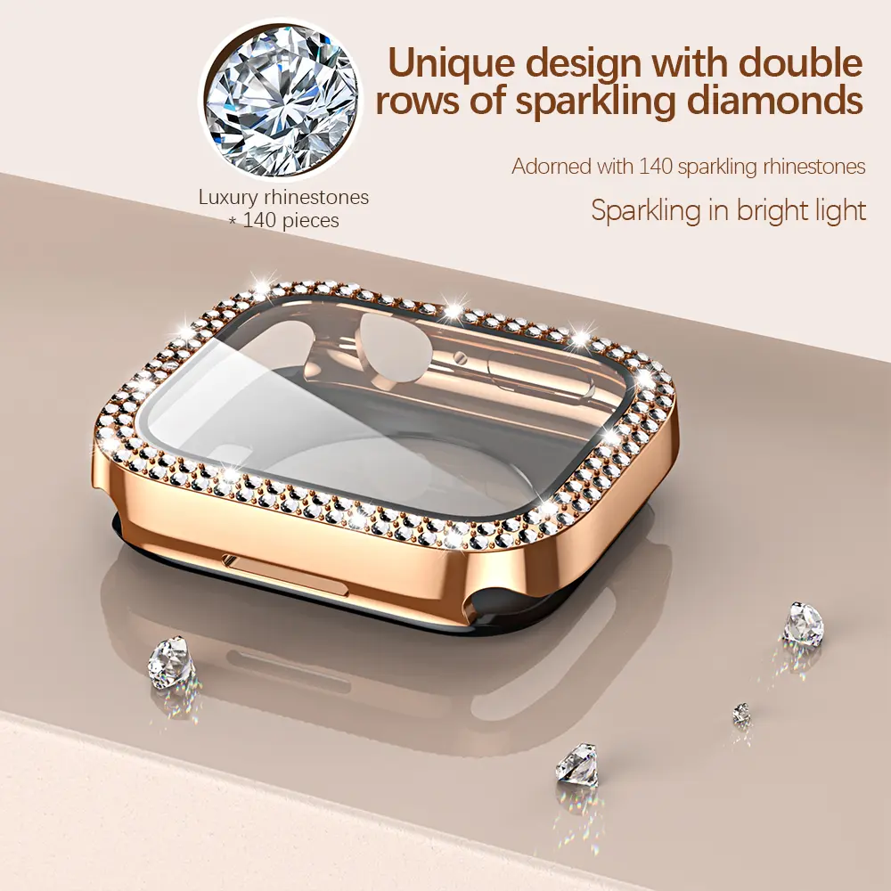 Bling Glass+Cover for Apple Watch Case 49mm 45mm 41mm 40mm 44mm Diamond Bumper+Screen Protector Iwatch Series Ultra 8 7 6 5 SE 4