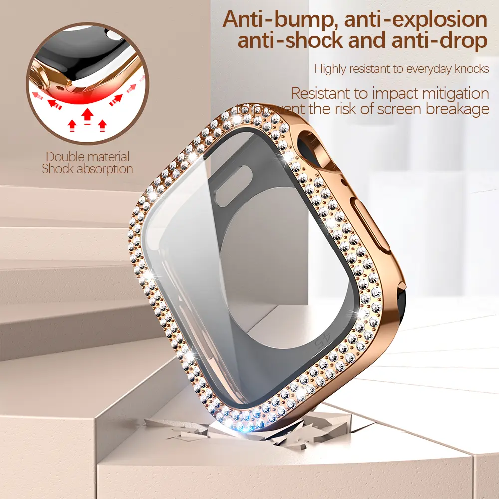 Bling Glass+Cover for Apple Watch Case 49mm 45mm 41mm 40mm 44mm Diamond Bumper+Screen Protector Iwatch Series Ultra 8 7 6 5 SE 4