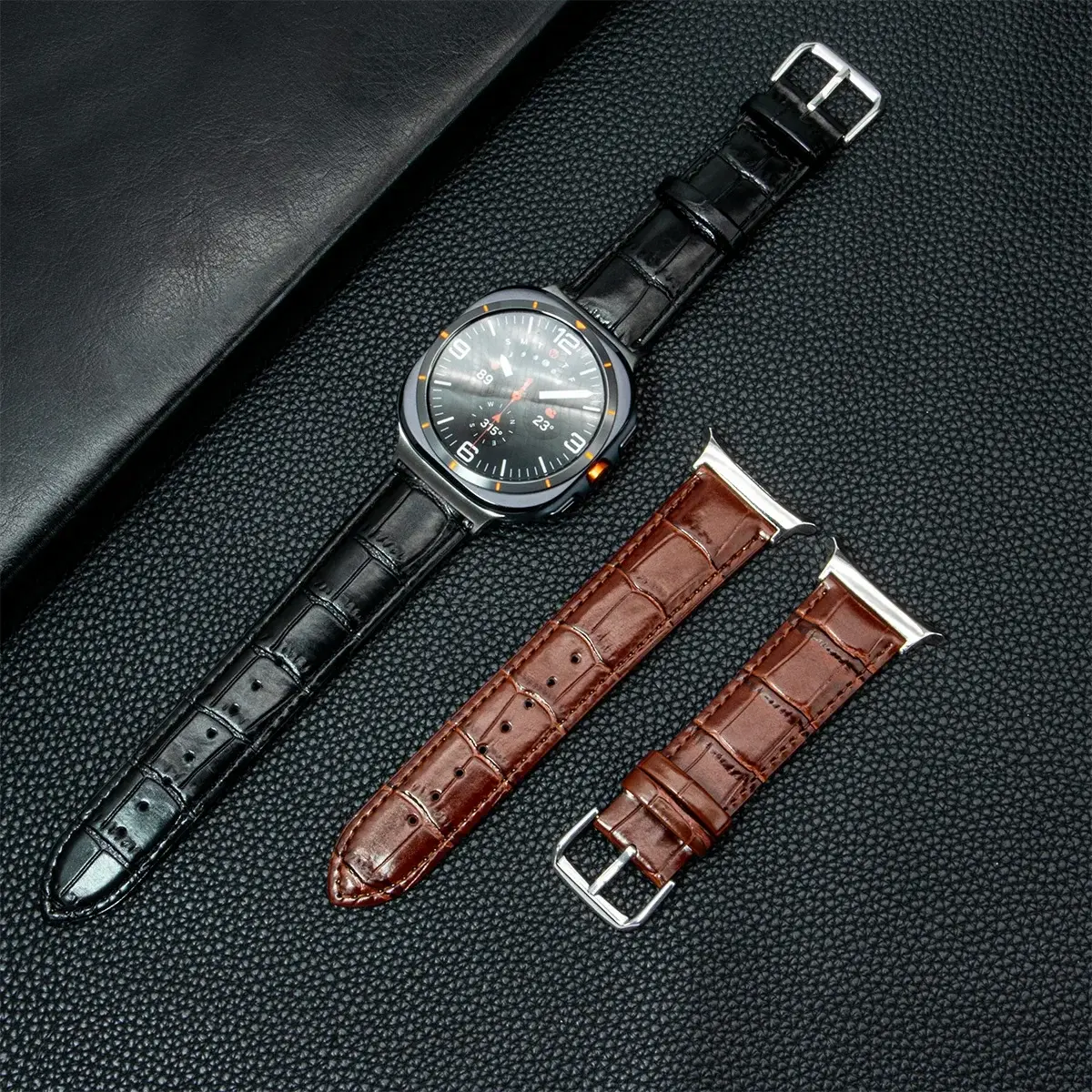 Leather Watch Strap For Samsung galaxy watch 7 ultra 47mm Stainless Steel Connector Accessory galaxy watch 7ultra Women Men band