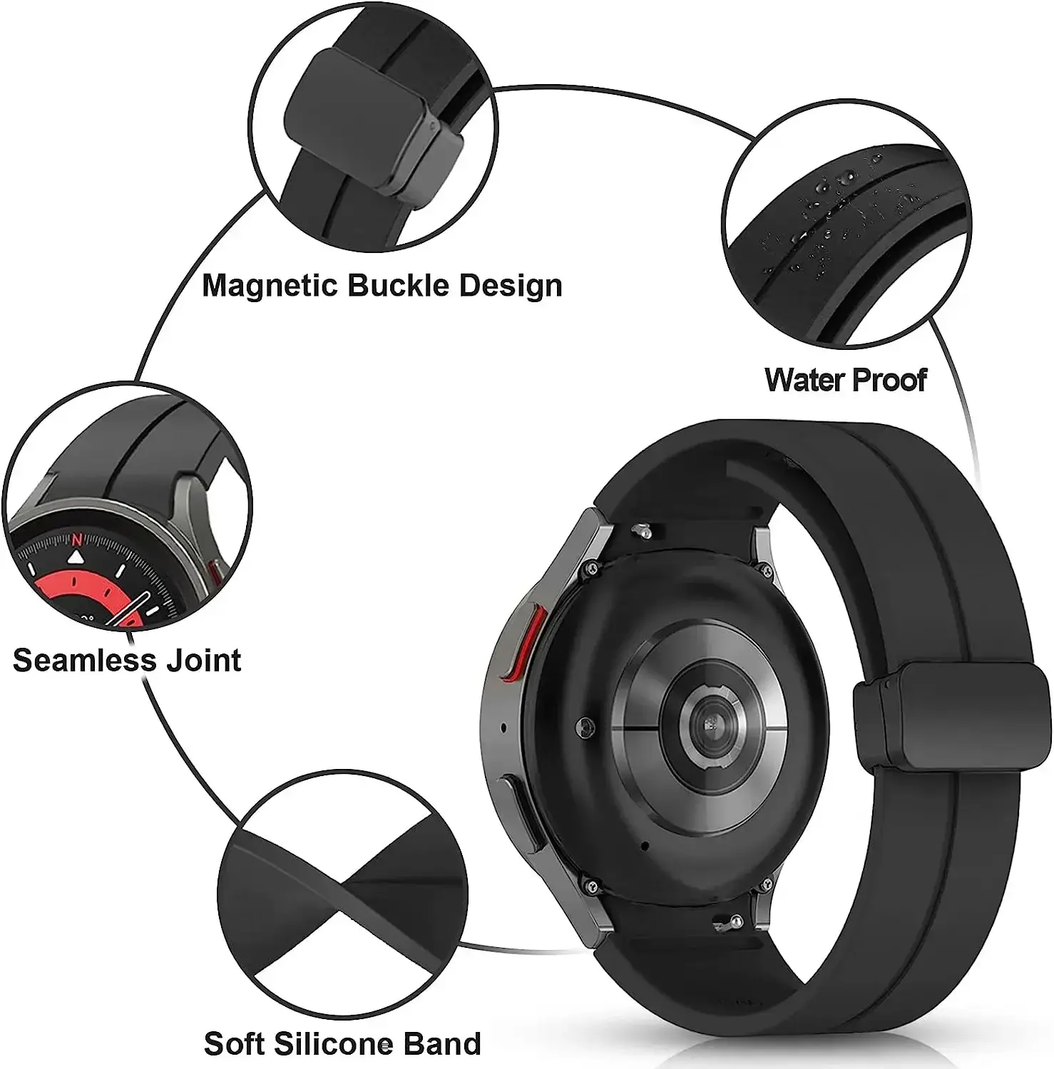 Original Silicone Band for Samsung Galaxy Watch 6 5 4 Classic Strap 47mm 43mm 44mm 40mm Magnetic Buckle Galaxy Watch 5 Pro 45mm
