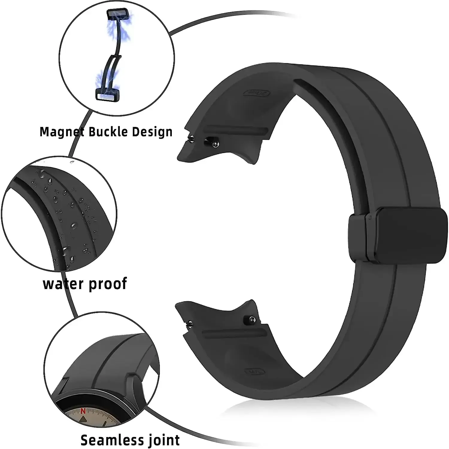 Original Silicone Band for Samsung Galaxy Watch 6 5 4 Classic Strap 47mm 43mm 44mm 40mm Magnetic Buckle Galaxy Watch 5 Pro 45mm