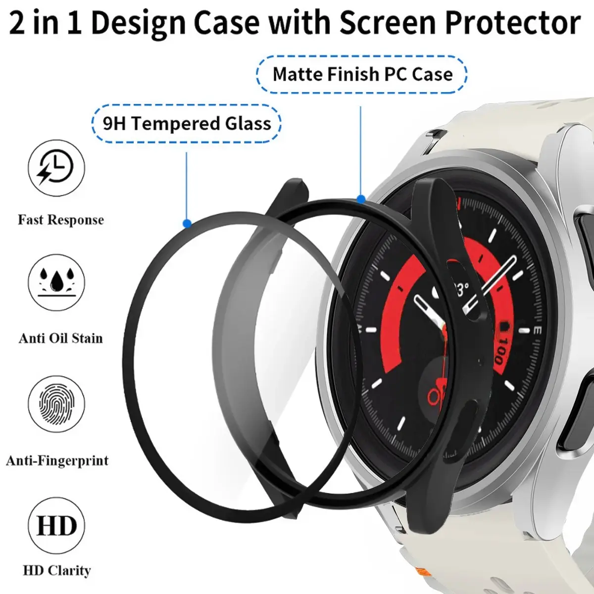 For Samsung Galaxy Watch 7 6 5 4 40mm 44mm Silicone Magneti Buckle Band +PC Case Tempered Glass Full Protective Cover Bumper