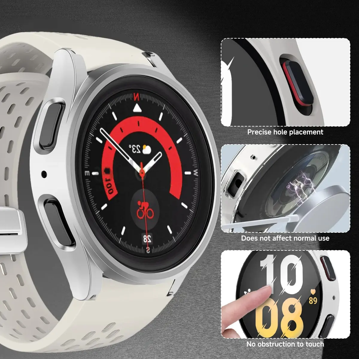 For Samsung Galaxy Watch 7 6 5 4 40mm 44mm Silicone Magneti Buckle Band +PC Case Tempered Glass Full Protective Cover Bumper