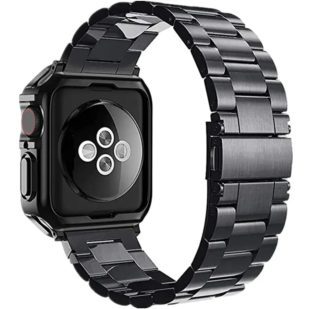 TPU Protector Case+Metal Strap For Apple Watch Ultra Band 49mm 45/44mm 41mm 40/38 Stainless steel Bracelet series 3 5 6 se 7 8 9