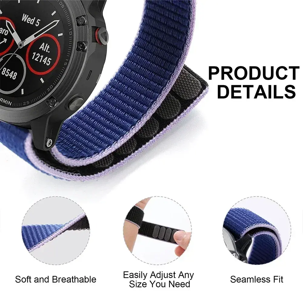 26mm 22mm Hook Loop Nylon Strap For Garmin Fenix 7 7X Pro 6/Epix Pro Gen 2 47mm 51mm/Enduro/TACTIX/Forerunner 965 955 Watch Band