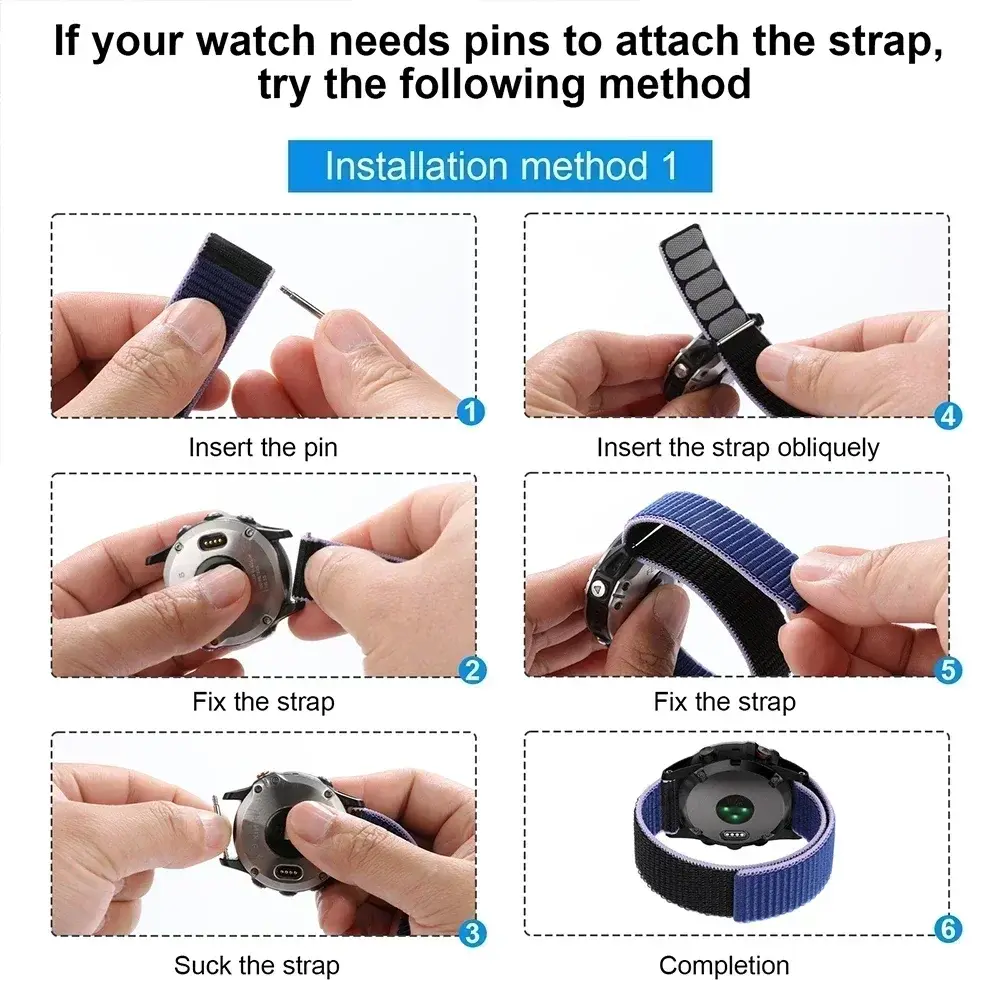 26mm 22mm Hook Loop Nylon Strap For Garmin Fenix 7 7X Pro 6/Epix Pro Gen 2 47mm 51mm/Enduro/TACTIX/Forerunner 965 955 Watch Band