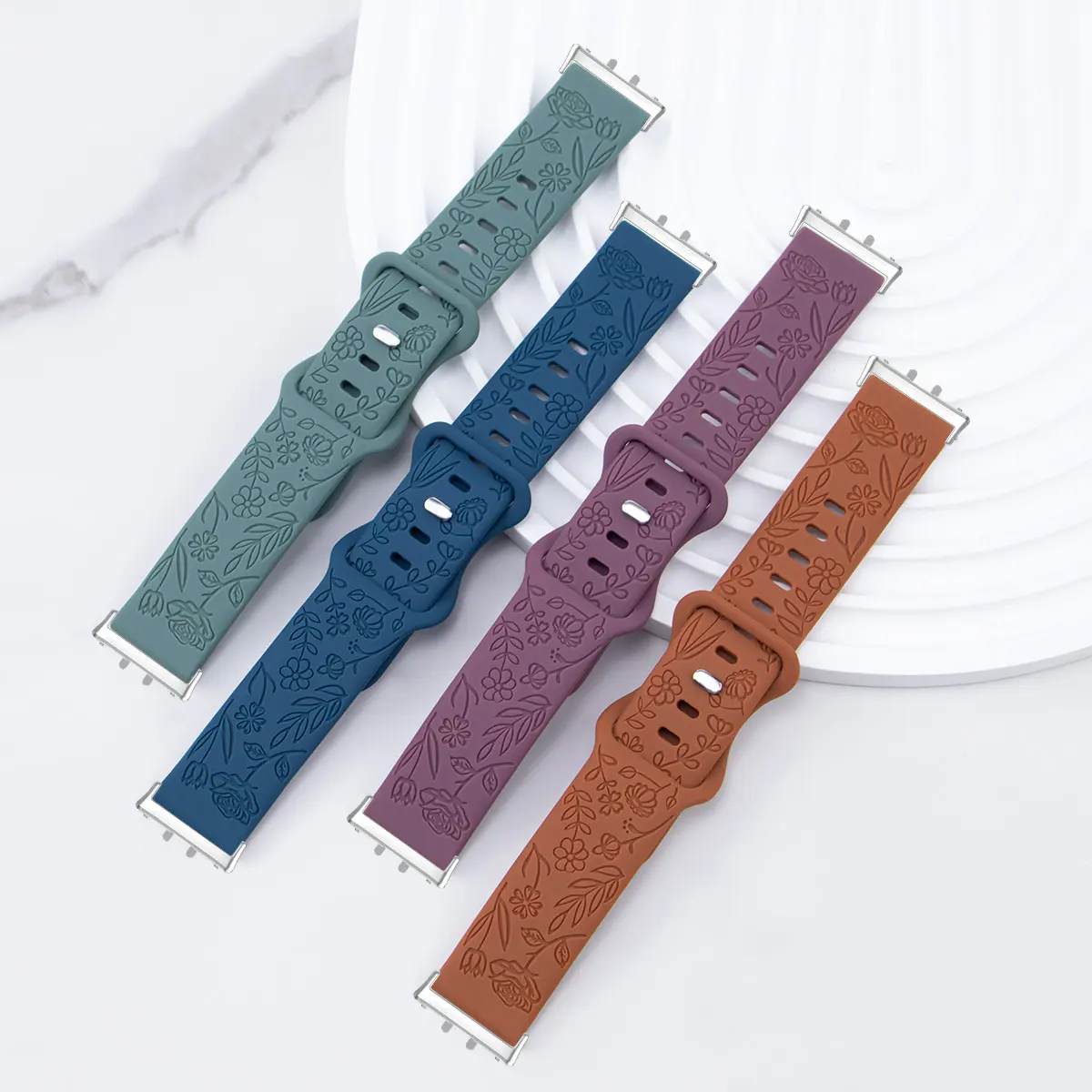 Floral Engraved Band for Samsung Galaxy Fit 3 Watch Silicone Sport Strap for Samsung Galaxy Fit 3 Wristband