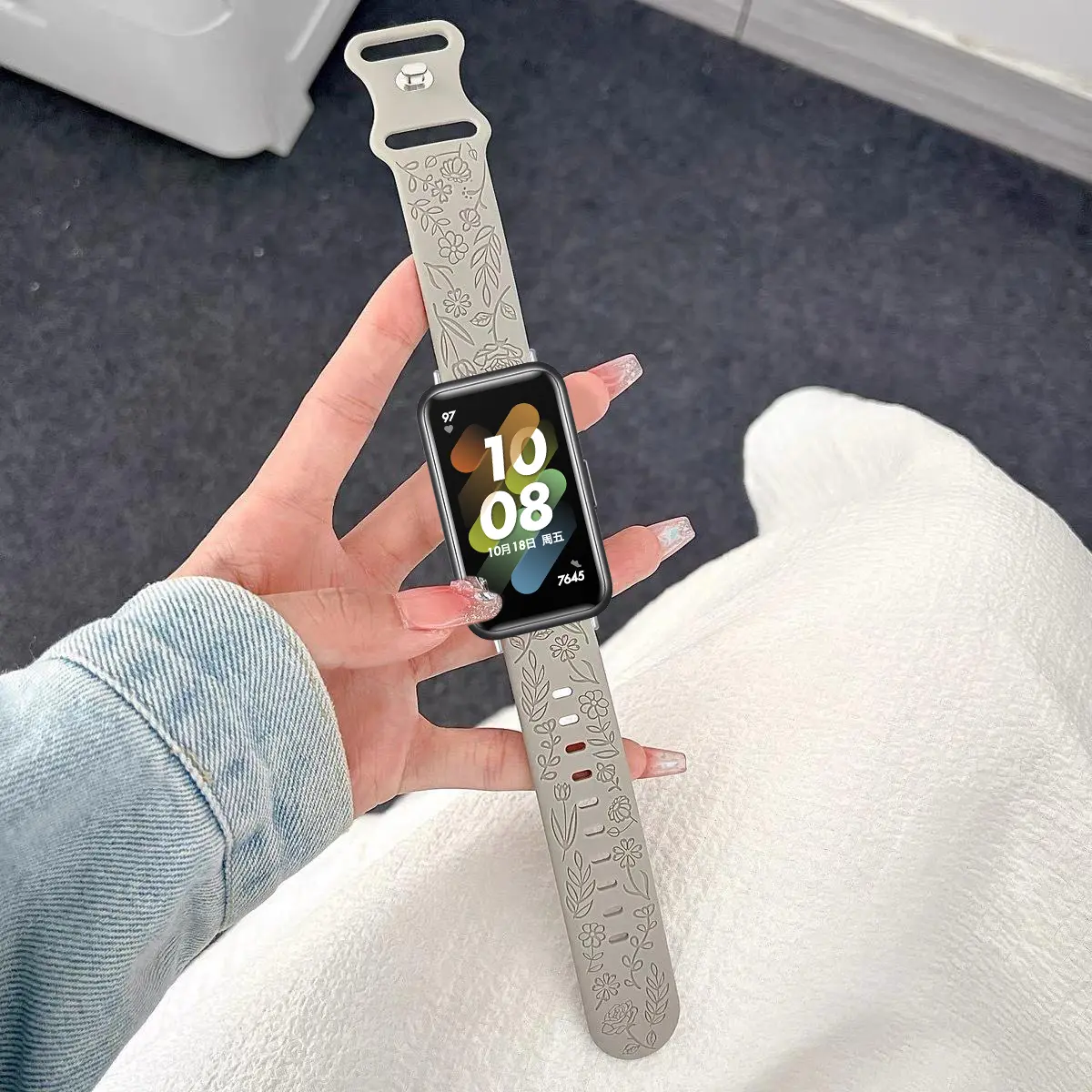 Floral Engraved Band for Samsung Galaxy Fit 3 Watch Silicone Sport Strap for Samsung Galaxy Fit 3 Wristband