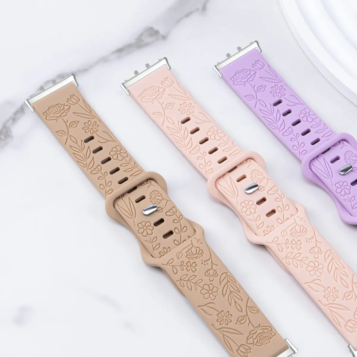 Floral Engraved Band for Samsung Galaxy Fit 3 Watch Silicone Sport Strap for Samsung Galaxy Fit 3 Wristband