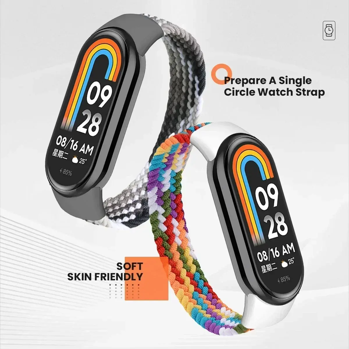 Braided Solo Loop for Xiaomi Mi Band 8 9 Strap Replacement accessories Elastic Nylon Watchbands bracelet for Miband 9 8 NFC