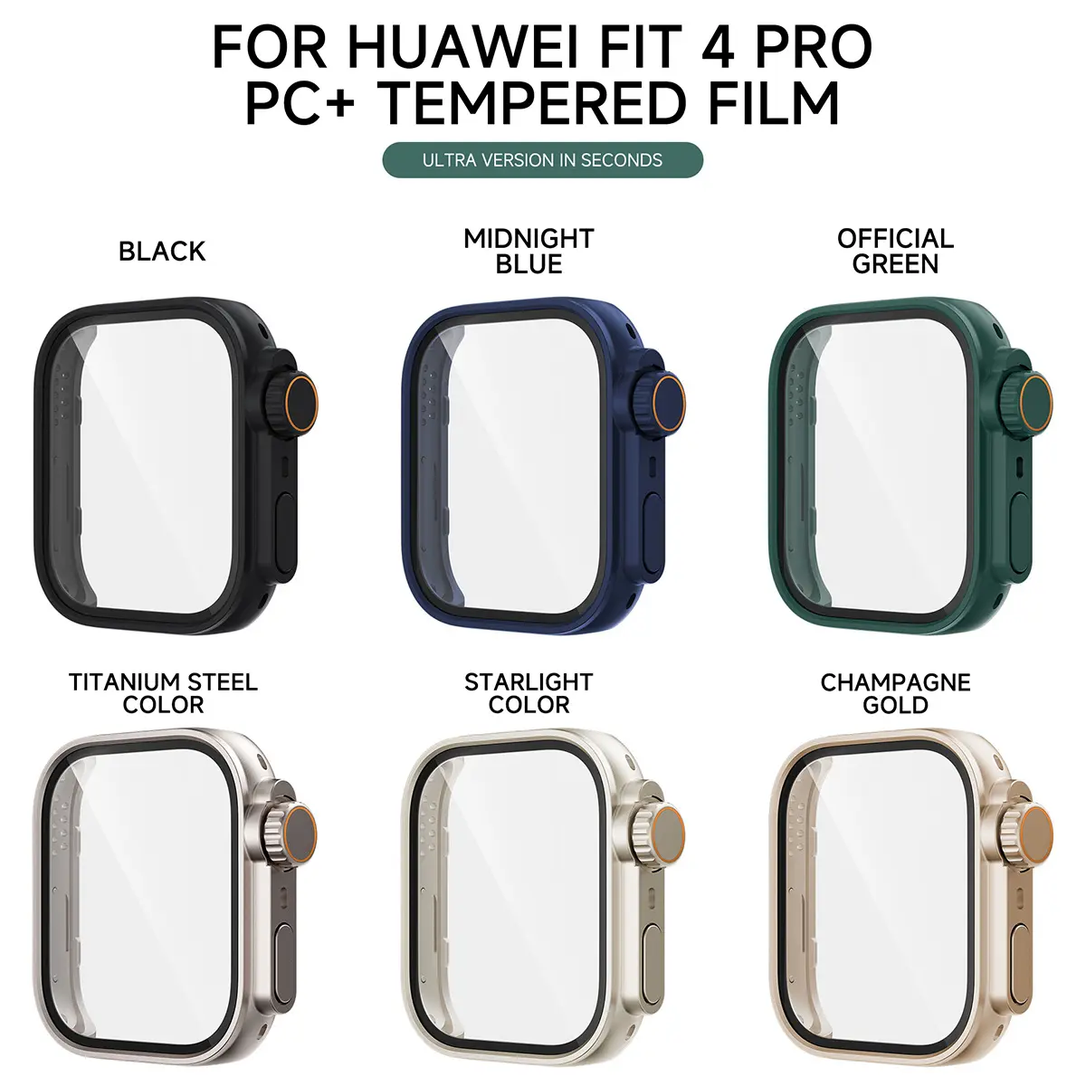 Change To Ultra Case for Huawei Watch Fit 4 Tempered Glass Case + Screen Protector for Huawei Watch Fit 4Pro Upgrade to Ultra 2