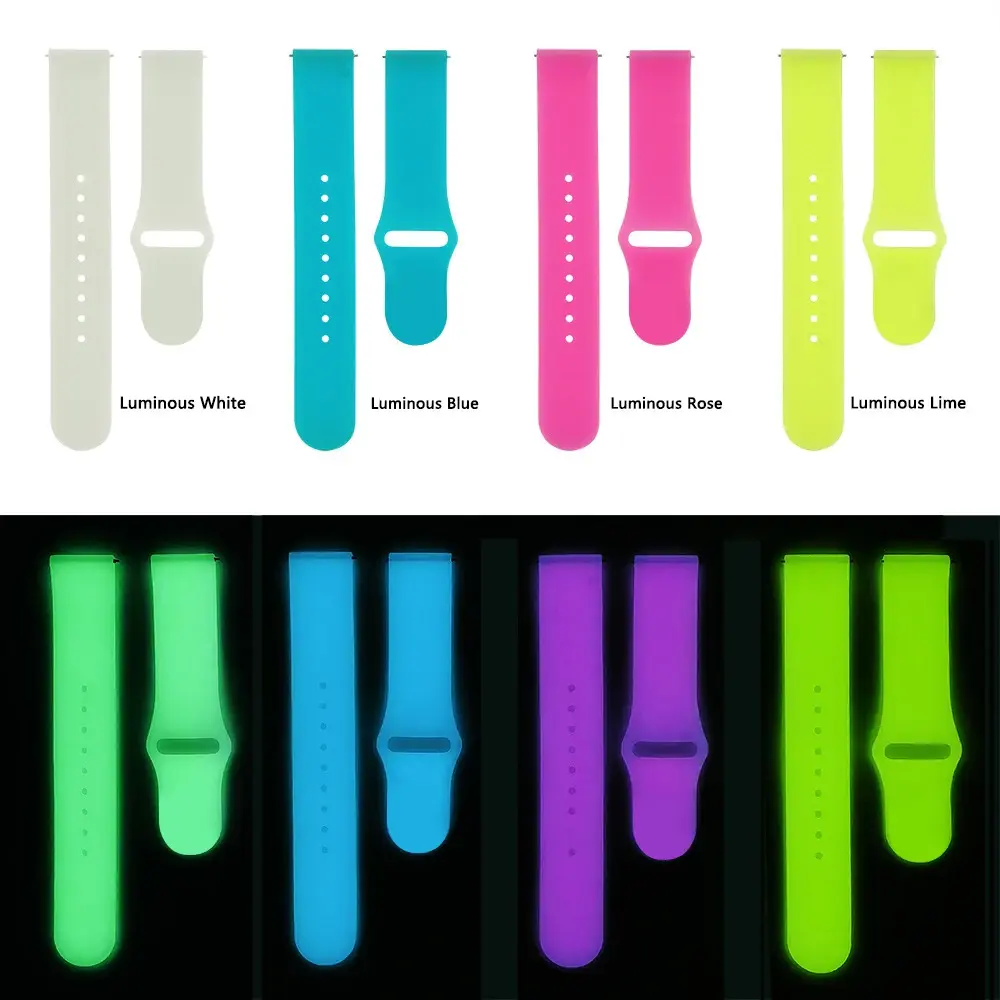 20mm Luminous Silicone Strap for Samsung Galaxy Watch 3 46mm/Active 2 42mm For Huawei GT 2 for Amazfit Bip Band Glow in The Dark