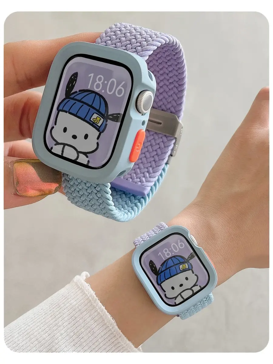 Candy Silicone Case+Strap For Apple Watch Series 9 8 7 45 41mm Band SE 6 5 4 44 40mm Nylon correa Strap iwatch Ultra 2 49mm Belt