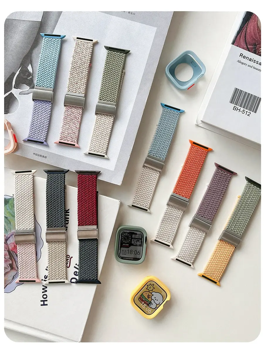 Candy Silicone Case+Strap For Apple Watch Series 9 8 7 45 41mm Band SE 6 5 4 44 40mm Nylon correa Strap iwatch Ultra 2 49mm Belt