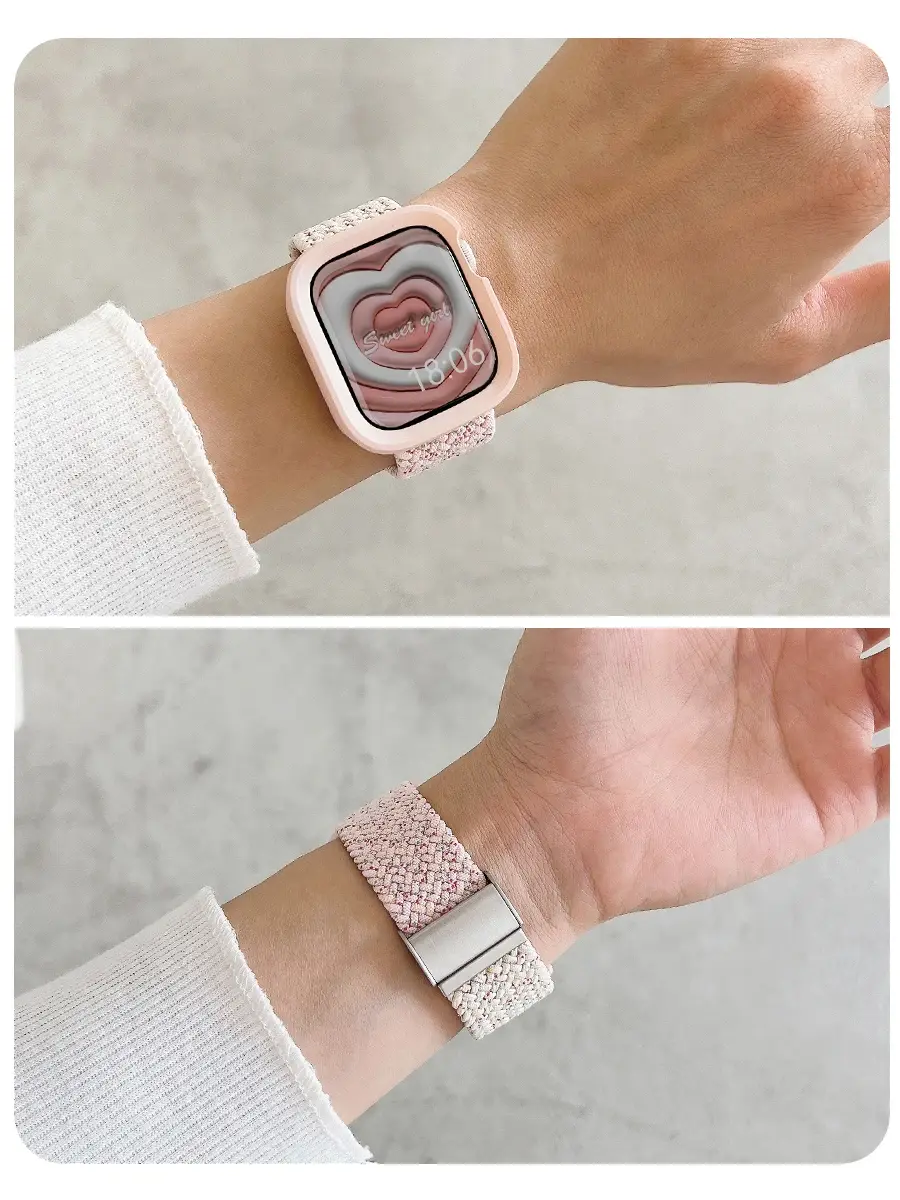 Candy Silicone Case+Strap For Apple Watch Series 9 8 7 45 41mm Band SE 6 5 4 44 40mm Nylon correa Strap iwatch Ultra 2 49mm Belt