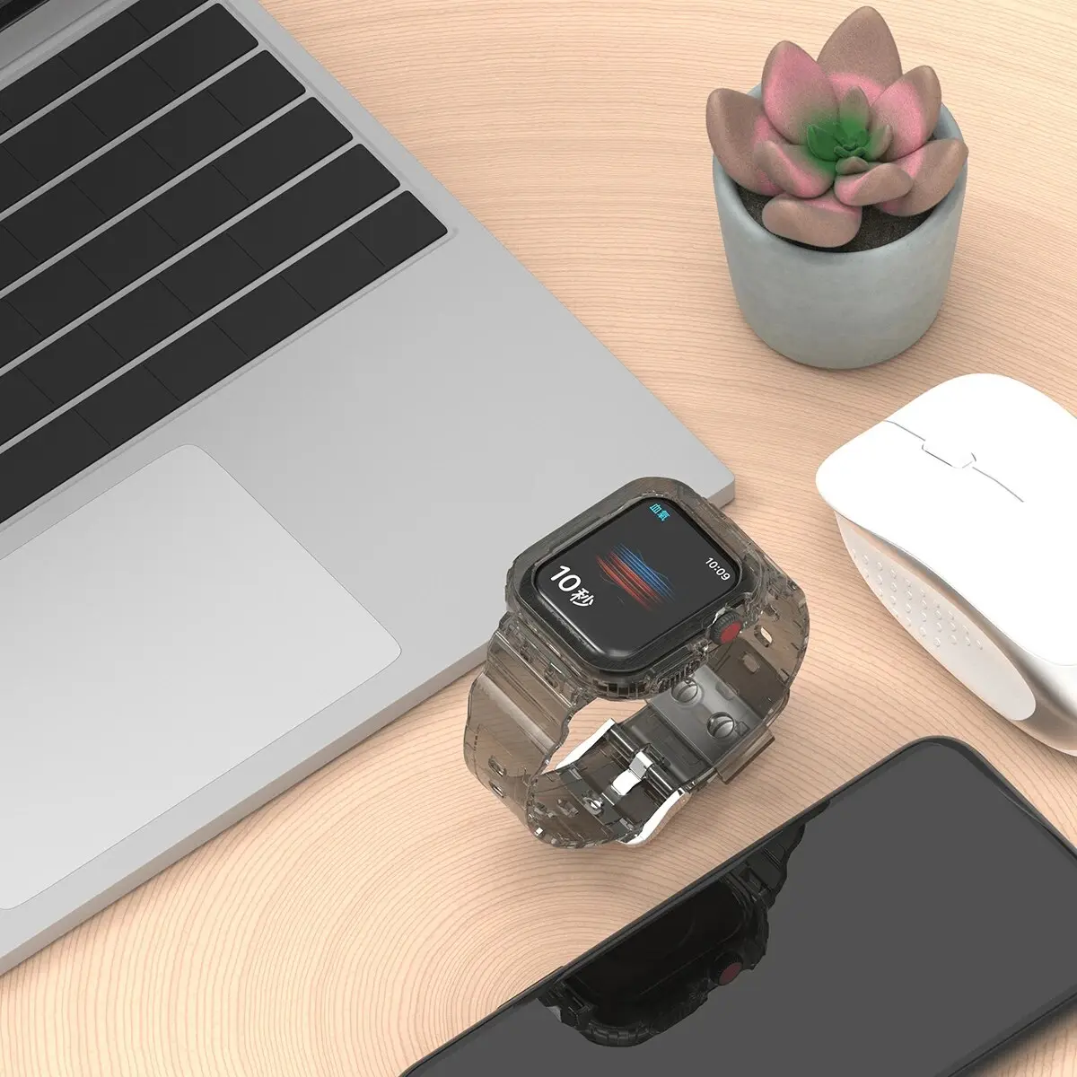 Compatible for Clear Apple Watch Bands, 45mm 44mm 41mm 40mm With Bumper Case For Men Women Band For IWatch Series 8 SE/7 6 5 4