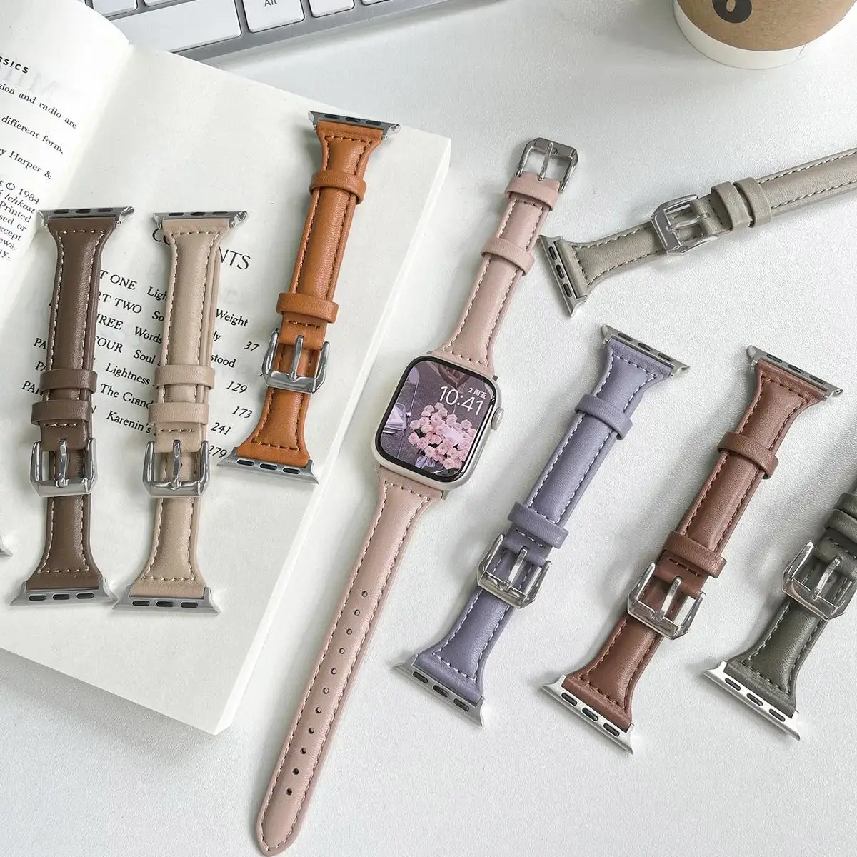 Slim Leather Strap for Apple Watch Band 49mm 45mm 44mm 42 41 38 40 Woman Bracelet for IWatch Series Ultra 10 8 7 6 SE 5 4 3 2 1
