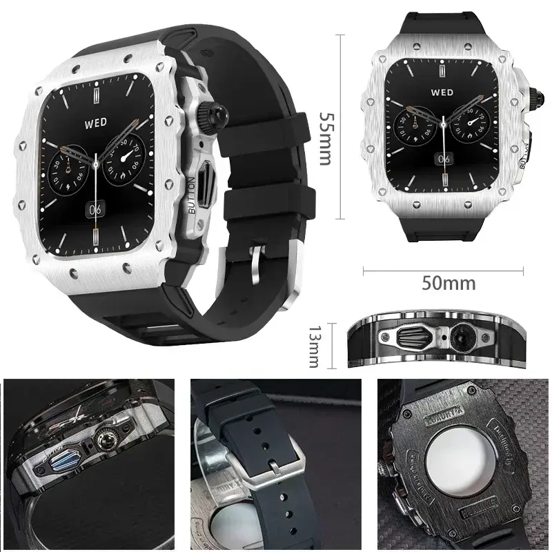Luxury Stainless Steel Modification Kit for Apple Watch 10 46MM Silicone Strap Iwatch Series  9 8 7 6 5 44mm 45mm Accessories