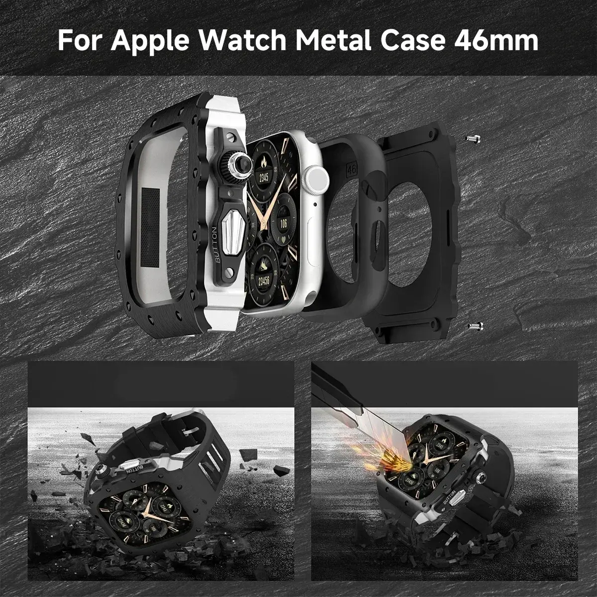 Luxury Stainless Steel Modification Kit for Apple Watch 10 46MM Silicone Strap Iwatch Series  9 8 7 6 5 44mm 45mm Accessories