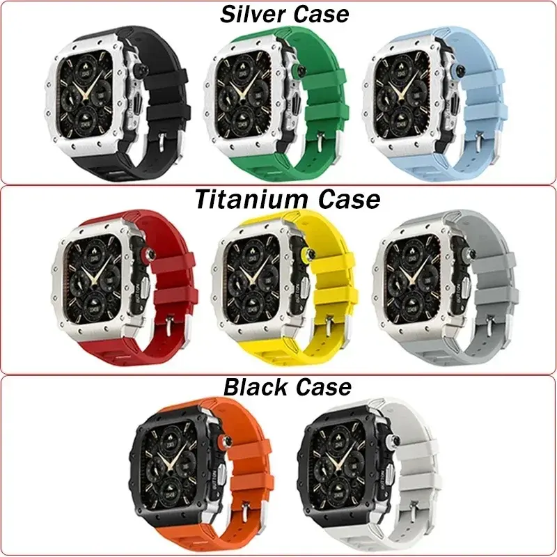 Luxury Stainless Steel Modification Kit for Apple Watch 10 46MM Silicone Strap Iwatch Series  9 8 7 6 5 44mm 45mm Accessories