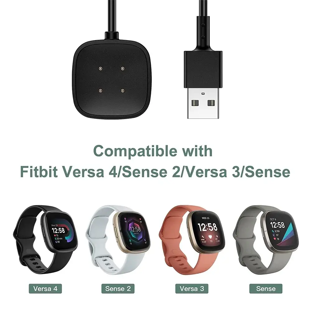 Charger for Fitbit Versa 3 & 4/ Sense 1 & 2 Charging Cable Replacement USB Cord Dock Adapter Magnetic 3.3ft Smartwatch Accessory